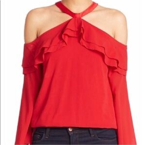 Alice + Olivia Layla Cold-Shoulder Ruffle Top